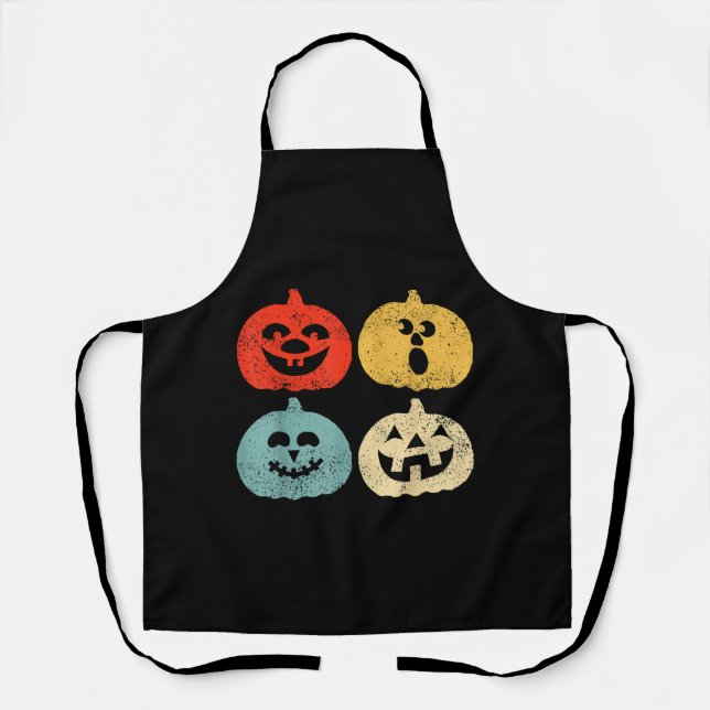 Vintage Halloween Pumpkin Funny Retro Gift Apron (Front)