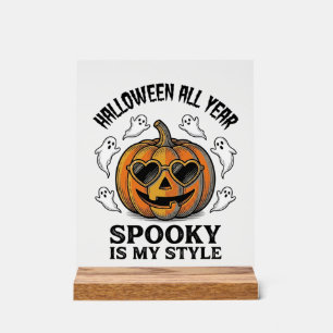 Vintage Halloween Pumpkin Ghost Engraving Shirt_1 Acrylic Sign