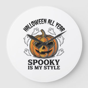 Vintage Halloween Pumpkin Ghost Engraving Shirt_1 Large Clock