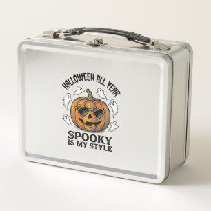 Vintage Halloween Pumpkin Ghost Engraving Shirt_1 Metal Lunch Box
