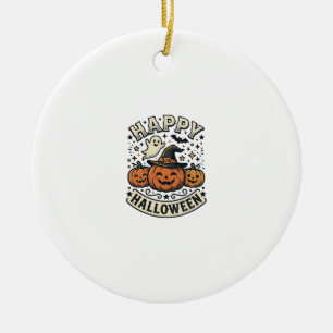 Vintage Halloween Pumpkin Ghost Shirt Design_1 Ceramic Tree Decoration