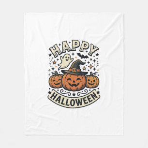 Vintage Halloween Pumpkin Ghost Shirt Design_1 Fleece Blanket