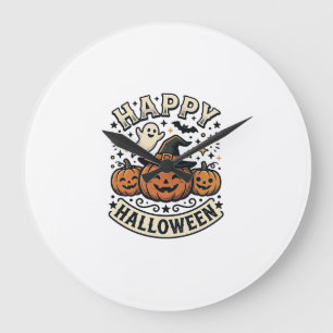 Vintage Halloween Pumpkin Ghost Shirt Design_1 Large Clock