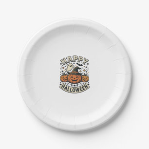 Vintage Halloween Pumpkin Ghost Shirt Design_1 Paper Plate