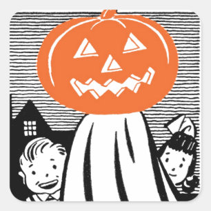 Vintage Halloween Pumpkin Ghost Square Sticker