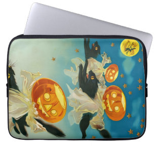 Vintage Halloween Pumpkin Ghosts and Black Cats Laptop Sleeve