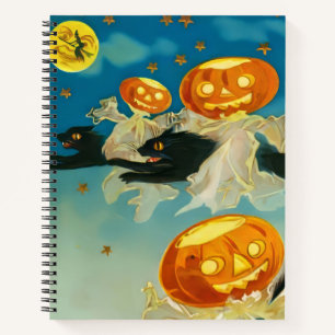 Vintage Halloween Pumpkin Ghosts and Black Cats Notebook