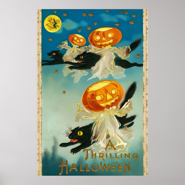 Vintage Halloween Pumpkin Ghosts and Black Cats Poster (Front)