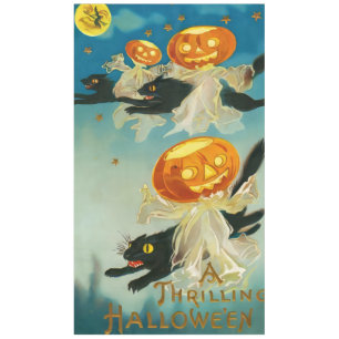 Vintage Halloween Pumpkin Ghosts and Black Cats Tablecloth