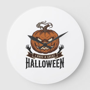 Vintage Halloween Pumpkin Gothic Shirt Design_1 Large Clock