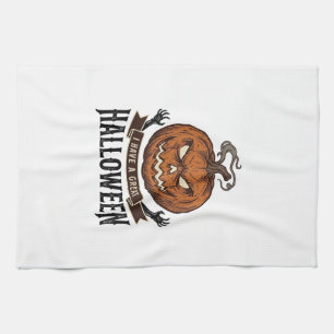 Vintage Halloween Pumpkin Gothic Shirt Design_1 Tea Towel
