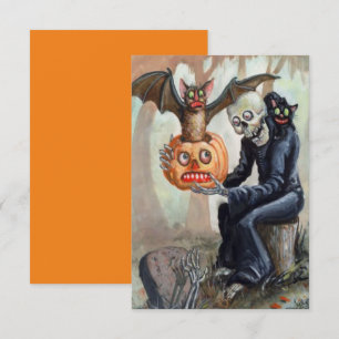 Vintage Halloween Pumpkin Graveyard Spooky Fun