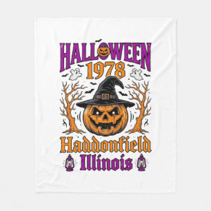 Vintage Halloween Pumpkin Haddonfield Illinois Shi Fleece Blanket