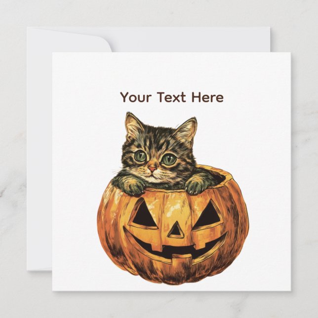 Vintage Halloween Pumpkin Kitty Invitation (Front)