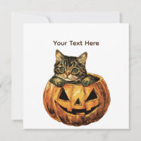 Vintage Halloween Pumpkin Kitty