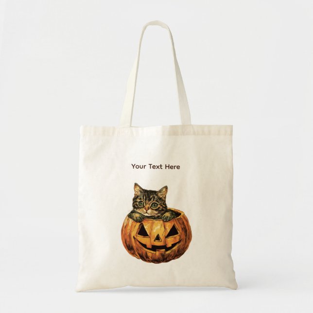 Vintage Halloween Pumpkin Kitty Tote Bag (Front)