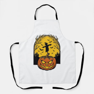 Vintage Halloween Pumpkin Moon Scarecrow Art_1 Apron