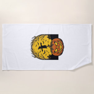 Vintage Halloween Pumpkin Moon Scarecrow Art_1 Beach Towel