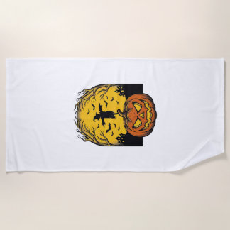 Vintage Halloween Pumpkin Moon Scarecrow Art_1 Beach Towel