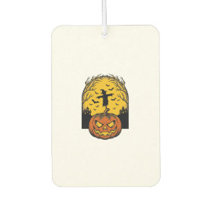 Vintage Halloween Pumpkin Moon Scarecrow Art_1 Car Air Freshener