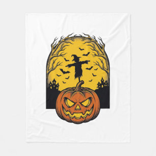 Vintage Halloween Pumpkin Moon Scarecrow Art_1 Fleece Blanket