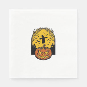 Vintage Halloween Pumpkin Moon Scarecrow Art_1 Napkin