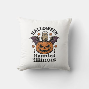Vintage Halloween Pumpkin Owl Illinois Shirt Desig Cushion