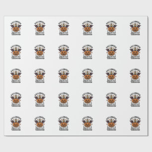 Vintage Halloween Pumpkin Owl Illinois Shirt Desig Wrapping Paper
