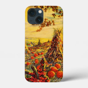 Vintage Halloween Pumpkin Patch with Haystacks iPhone 13 Mini Case