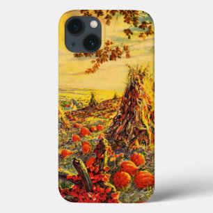Vintage Halloween Pumpkin Patch with Haystacks iPhone 13 Case