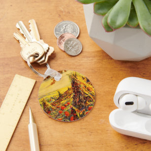 Vintage Halloween Pumpkin Patch with Haystacks Key Ring