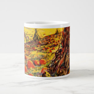 Vintage Halloween Pumpkin Patch with Haystacks Large Coffee Mug
