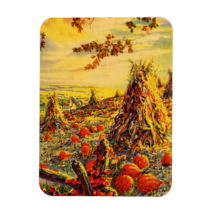 Vintage Halloween Pumpkin Patch with Haystacks Magnet