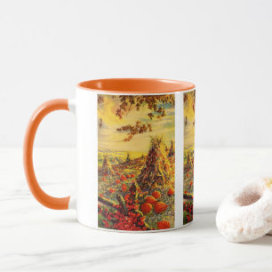 Vintage Halloween Pumpkin Patch with Haystacks Mug