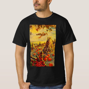 Vintage Halloween Pumpkin Patch with Haystacks T-Shirt