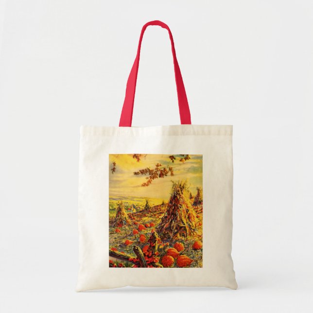 Vintage Halloween Pumpkin Patch with Haystacks Tote Bag (Front)