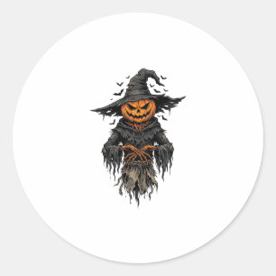 Vintage Halloween Pumpkin Scarecrow Witch Shirt De Classic Round Sticker