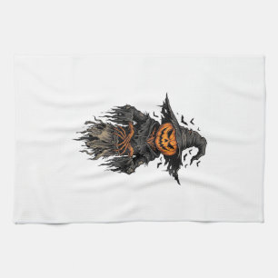 Vintage Halloween Pumpkin Scarecrow Witch Shirt De Tea Towel