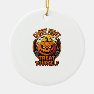 Vintage Halloween Pumpkin Treat Yourself Shirt_1 Ceramic Tree Decoration