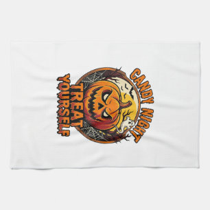 Vintage Halloween Pumpkin Treat Yourself Shirt_1 Tea Towel