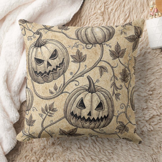Vintage Halloween Pumpkin Vine Pattern Cushion (Blanket)