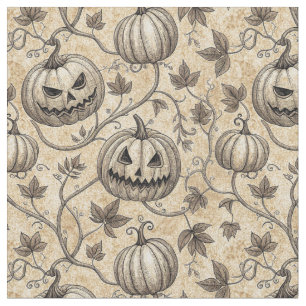 Vintage Halloween Pumpkin Vine Pattern Fabric