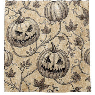 Vintage Halloween Pumpkin Vine Pattern Shower Curtain