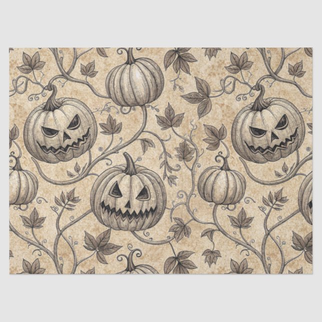 Vintage Halloween Pumpkin Vine Pattern Tissue Paper (Front)