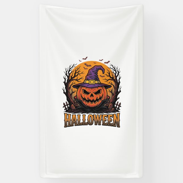 Vintage Halloween Pumpkin Witch Hat Graphic_1 Banner (Vertical)