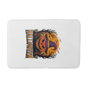 Vintage Halloween Pumpkin Witch Hat Graphic_1 Bath Mat
