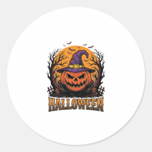 Vintage Halloween Pumpkin Witch Hat Graphic_1 Classic Round Sticker