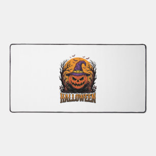 Vintage Halloween Pumpkin Witch Hat Graphic_1 Desk Mat