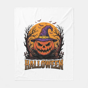 Vintage Halloween Pumpkin Witch Hat Graphic_1 Fleece Blanket