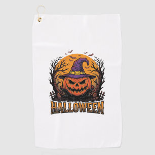 Vintage Halloween Pumpkin Witch Hat Graphic_1 Golf Towel